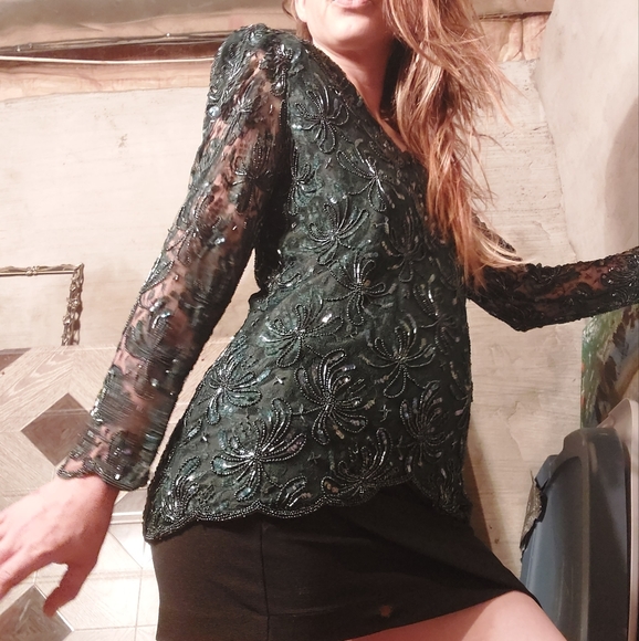 1980's Lawrence Kozar glitz & glam silk mermaid top - Picture 5 of 15